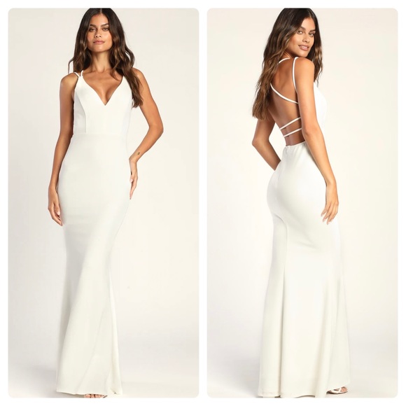 Lulus Bridal All This Allure White Strappy Backless Mermaid Maxi Dress - Picture 3 of 12
